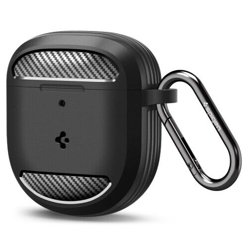 Spigen Bose QC Earbuds II ケース 耐衝撃 TPU カラビナ リング付き 軽量 キズ防止 衝撃 吸収 シンプル ラギッド・アーマー ACS05591 (マット・ブラック)