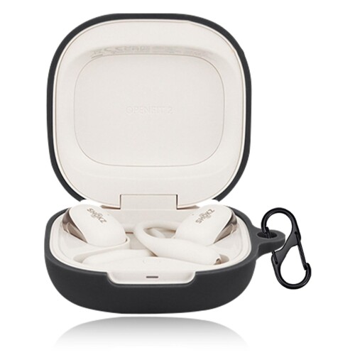 For Shokz OpenFit 2 ケース カバー Mosasa Shokz OpenFit 2 シリコン保護ケース 充電便利 全面保護 紛失防止 滑り止め 軽量 キズ防止 スリム 薄型 旅行 耐衝撃 防塵-ブラック