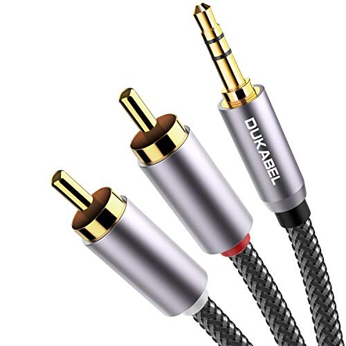 DuKabel 1.2M RCA 変換ケーブル rca オーディオケーブル 3.5mm ステレオミニプラグ 変換 2RCA変換アダプター ステレオオーディオケーブル 高精度合金金属外殻 クリスタルナイロン編み