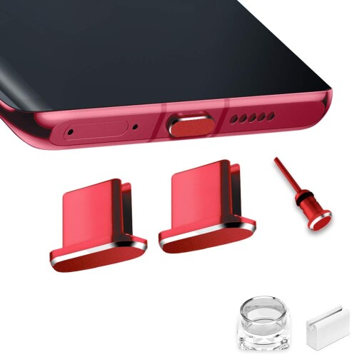 VIWIEU USB Type C キャップ コネクタ防塵保護カバー、 携帯タイプc ポート充電穴端子防塵プラグ 精密アルミ製で が 超耐久 SIMカード取り出す 防塵 防砂 防水 タブレット/スマホ対応 (2個 赤)