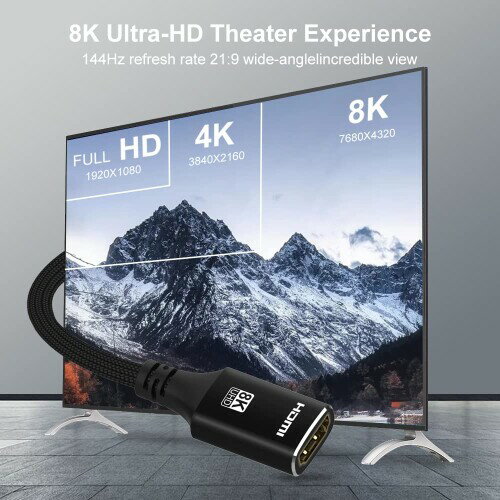 FDBRO HDMI 延長ケーブル 8K@60Hz 4K@120Hz HDMI 2.1 延長コード ハイスピード オス-メス 変換コネクタ 7680p eARC 48Gbps 3D UHD イーサネット対応 (2M, ブラック) 3