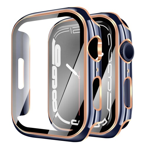 YUGYUG 対応 アップルウォッチ カバー Series SE2/SE/6/5/4 アップルウォッチ ケース PC素材 光沢式 Apple Watch ケース ガラスフィルム 一体型 日本旭硝子材 二重構造 Apple Watch カバー 全面保護 強化