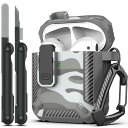 RFUNGUANGO AirPods 第 2 世代ケースカバー クリーナーキット付き、AirPod Gen 1&2 充電ケース用ロック付き軍用ハードシェル保護アーマー、フロント LED 可視、グレー迷彩