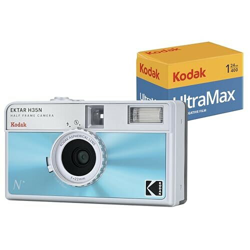 KODAK EKTAR H35N ハーフフレーム フィルム カメラ バンドル (Kodak Ultramax 24EXP ロール フィルム付き) (グレーズドブルー)