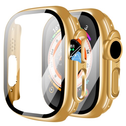 YUGYUG 対応 Apple Watch ケース Ultra 3/2/1 Apple Watch カバー PC素材 光沢式 アップルウォッチ ケース ガラスフィルム 一体型 日本旭硝子材 二重構造 アップルウォッチ カバー 全面保護 強化ガラ
