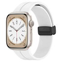 楽天まばし商店磁気バックルデザインウォッチバンドコンパチブル Apple Watch バンド 42mm 44mm 45mm 49mm、防水スポーツ調整可能で快適なソフトシリコンブレスレット iWatch Ultra シリーズ 8 7 6 5 4 3 2 1 SE 用 白