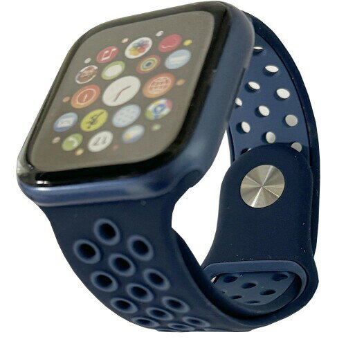 (Pellforia) アップルウォッチ バンド ベルト 42mm 44mm 45mm 46mm 49mm 対応 シリコン製 SE Ultra 全シリーズ対応 ダークネイビー × ライトネイビー Sサイズ
