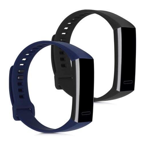 (kwmobile) 2x 交換ベルト 対応: Huawei Band 2 / Band 2 Pro バンド - シリコンバンド ソフト TPU 耐久性 黒色/紺色