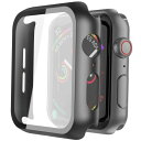 Misxi ハードPCケース 強化ガラススクリーンプロテクター付き Apple Watch Series 6 SE Series 5 Series 4 44mm対応 - ブラック