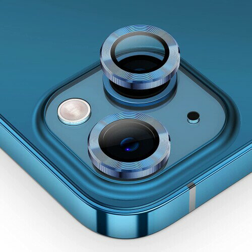 Sunny Fashion カメラレンズプロテクター iPhone 13 プレミアムHD対応強化ガラスメタルリングアルミニウム合金レンズスクリーンカバー (ブルー)