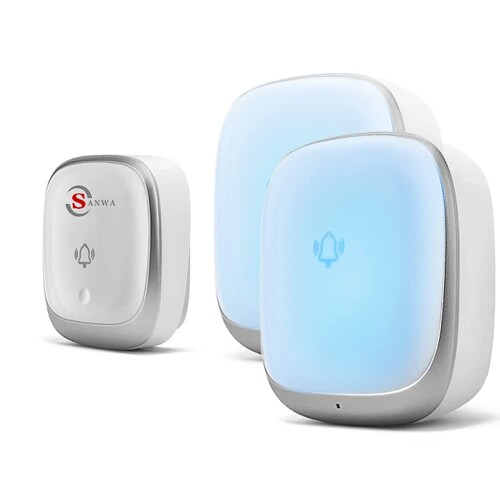 チャイム ワイヤレス 受信機2個 電池不要 三和商事 玄関チャイム 父の日プレゼント 防水 防塵 4段階音量調節 自動発電 音と光で呼び出し 7色提示LED 介護 飲食店 玄関 浴室などに適用 最