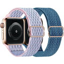 楽天まばし商店doeboe for Apple Watch バンド アップルウォッチ バンド （2セット） 38mm 40mm41mm 42mm 44mm 45mm、apple watch series 8/7/6/5/4/3/2/1 SEに対応 伸縮性ナイロンソロループバンド、交換ベルト 女性男性用 調整可