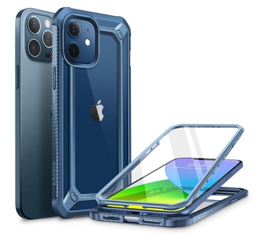 SUPCASE iPhone 12/iPhone 12 Pro 6.1インチ ケース 2020 背面クリア 液晶保護フレーム付き 衝撃吸収 カメラ保護 米軍MIL規格 ワイヤレス充電 アイフォン 保護カバー 耐衝撃 水ブルー EXOProシリーズ