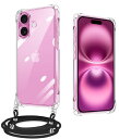 iPhone 16 用 ケース クリア iPhone16 用 カバー ショルダー ネック ストラップ付き 耐衝撃 全面保護 アイフォン16 用 スマホケース 縄掛けケース 薄型 軽量 シリコン TPU 紐付き 斜めがけ 取り
