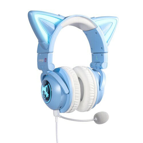 NEW 高機能 ネコ耳ヘッドフォン LED色 無線 Bluetooth5.0 低遅延実現, ゲームPro (12色自由にカラーチェンジ) (Blue)