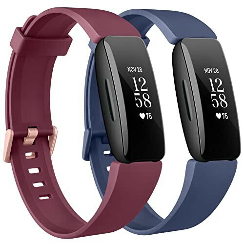 バンド for Fitbit Inspire2 バンド Fitbit Inspire hr バンド Fitbit Inspire バンド交換バンド 交換ベルト 柔らかい シリコンバンド 調節可能 (ダークブルー+ワインレッド,Large)