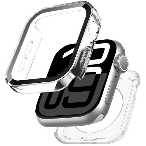 樂天商城 - Flydori Apple Watch カバー 防水 アップルウォッチ ケース Series11/10/9/8/7/6/5/4/Se3/Se2/Se 対応 46mm/42mm/44mm/40mm/45mm/41mm 2 in 1 前後の保護 PC+ガラス素材 3D直角 高透過率 耐衝撃 装着簡単 iWatch 45mmクリ