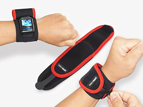 Watch suit黒／赤腕時計やスマートウォッチを5秒で簡単装着する保護プロテクターです。Apple Watch・Fitbit等をプールで水泳やスポーツ時にカバー、信頼のメイドインジャパン