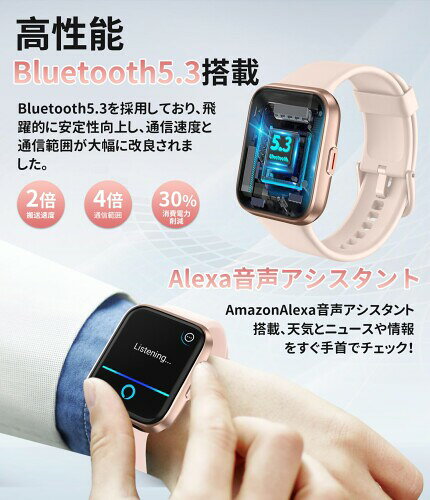 まばし商店のスマートウォッチ iPhone&アンドロイド対応 2024新登場 通話機能付き レディース Alexa音声 1.7インチ大画面 smart watch DIY文字盤 SMS/LINE/着信通知 60種類運動モード 女性生理周期管理 睡眠管理｜アングル3