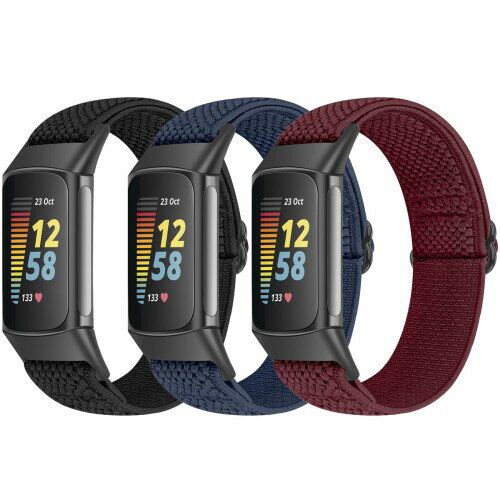 楽天まばし商店Bcukood 弾性 Fitbit Charge 5と互換性のある交換時計バンド スポーツナイロンループ調整可能な通気性ウォッチバンド交換用ウォッチバンド女性の男性、3パック