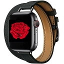 コンパチブル アップルウォッチ バンド 40mm 38mm 41mm 45mm 44mm 42mm 49mm iWatch Series 8 7 SE 6 5 4 3 2 1 Apple Watch バンド女性男性スポーツ交換高級本革二重巻細いストラップ (42/44/45/49mm標準, 黒黒線)