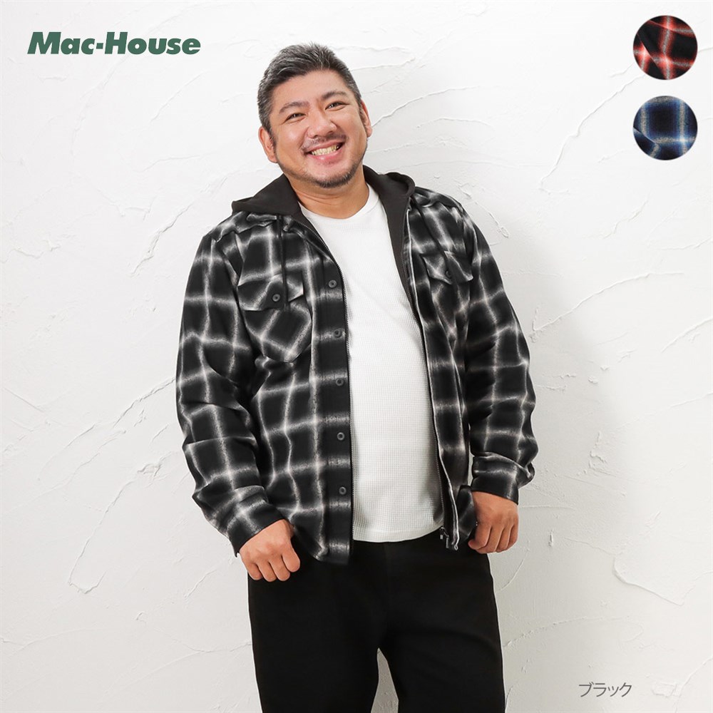 あす楽 モッシモ mossimo 長袖シャツ 大きいサイズ メンズ チェック フード付き 綿100％ トップス チェックシャツ 長袖 カジュアルシャツ