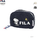 フィラ×ピーナッツ FILA×PEANUTS SNOOPY スヌーピー ポーチ 小物入れ ラバーチャーム付き レディース ボア サガラ刺繍 ブランドロゴ キャラクター もこもこ ファスナー ラウンドポーチ