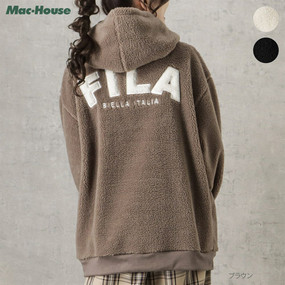 [20時〜先着99名様4h限定クーポン]フィラ FILA パーカー ボア レディース 暖かい ポケット トップス バックデザイン ロゴ プルオーバーのサムネイル