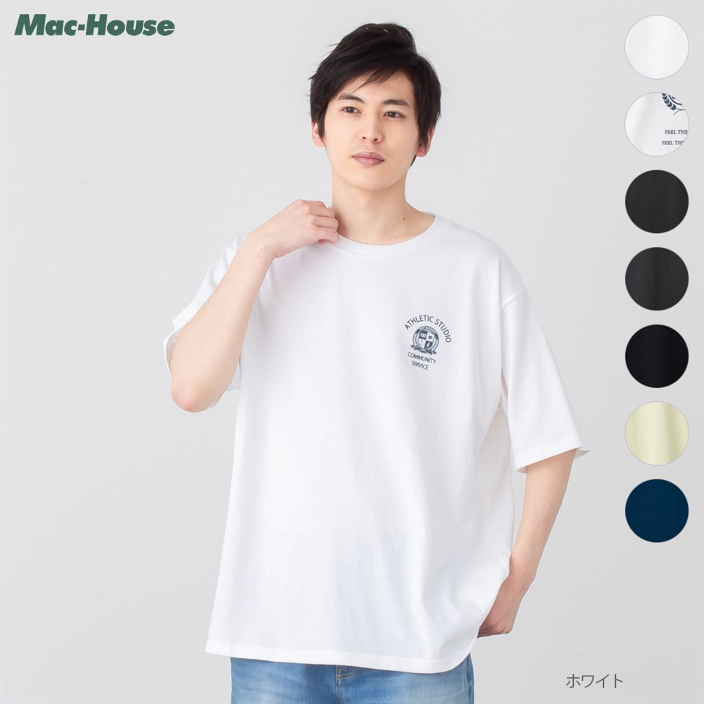 [今だけ！最大25％OFFクーポン]半袖Tシャツ 5分袖 メンズ 綿混 カラバリ豊富 トップス ロゴ プリント バックプリント クルーネック カットソー