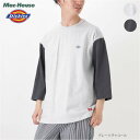 ディッキーズ Dickies 半袖Tシャツ 7分袖 メンズ 綿100% コットン トップス ワンポイント ロゴ 刺繍 ラウンドヘム クルーネック カットソー [...