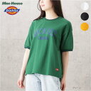 ディッキーズ ペアTシャツ [25日全品P2倍＆2点以上10％OFFクーポン]ディッキーズ Dickies 半袖Tシャツ レディース 綿100% コットン トップス ブランドロゴ プリント リブ ライン 前後差ヘム ドロップショルダー ゆったり クルーネック カットソー