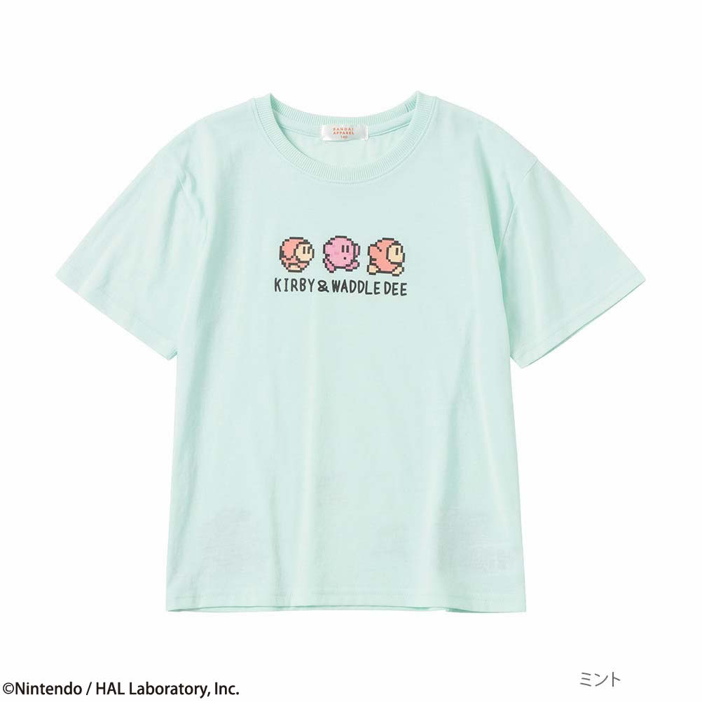 星のカービィ 半袖Tシャツ 綿混 キッズ 子供服 男の子 女の子 ボーイズ ガールズ トップス キャラクター プリント バックプリント ピクセルアート クルーネック カットソー ユニセックス