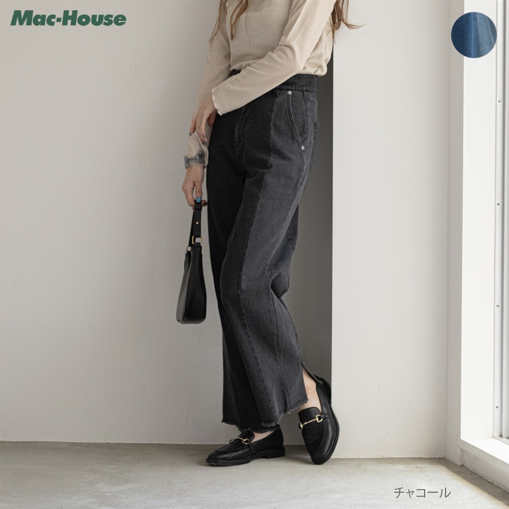 [今だけ！最大25％OFFクーポン]デニムパンツ ジーンズ ジーパン レディース グッドスタイルジーンズ 綿100% コットン ボトムス 切替 ポケット スリット ウエストゴム ヨーク ロングパンツ ワイドパンツ