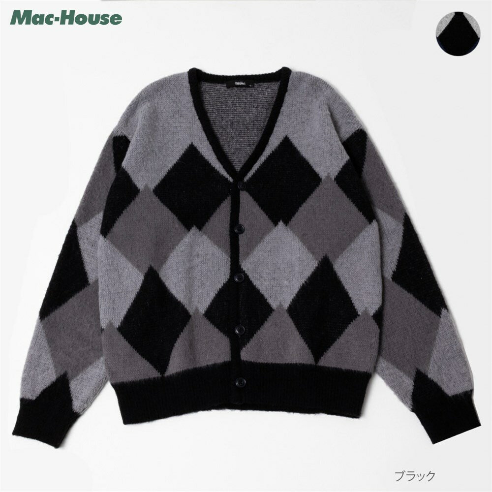 楽天Mac-House楽天市場店[全品対象★最大20％OFFクーポン5/22まで]モッシモ mossimo カーディガン メンズ Vネック ダイヤ柄 アウター ゆったり モノトーン ライトアウター 羽織り