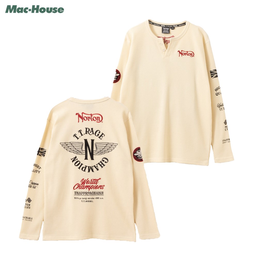 楽天Mac-House楽天市場店[全品対象★最大20％OFFクーポン5/22まで]ノートン Norton 長袖Tシャツ ロンT メンズ サーマル素材 ワッフル生地 トップス キーネック 刺繍 カットソー