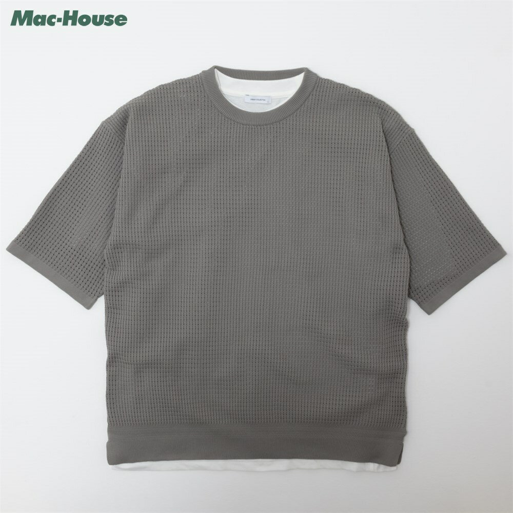 [今だけ！最大25％OFFクーポン]半袖ニット 半袖Tシャツ アンサンブル メンズ 伸縮性 軽量 トップス レイヤード 無地 プルオーバー