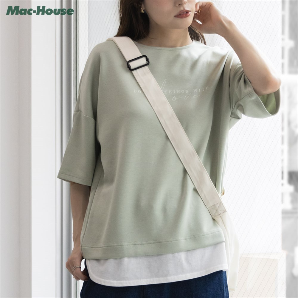 半袖Tシャツ 5分袖 ポンチ素材 レディース 抗ピル 滑らか 軽量 トップス プリント クルーネック カットソー [選べる福袋対象]