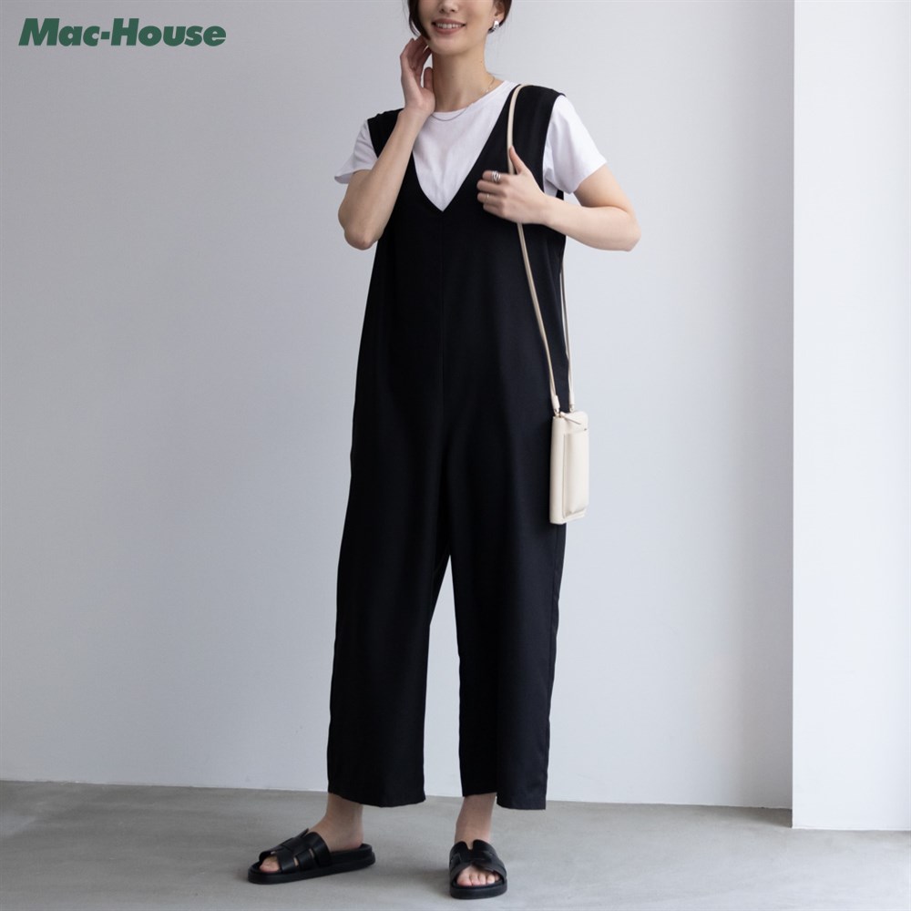 [全品P5倍＆最大25%OFFマラソンクーポン]サロペット オールインワン レディース ポケット ワイドシルエット ゆったり ボトムス 無地 シンプル ロンパース