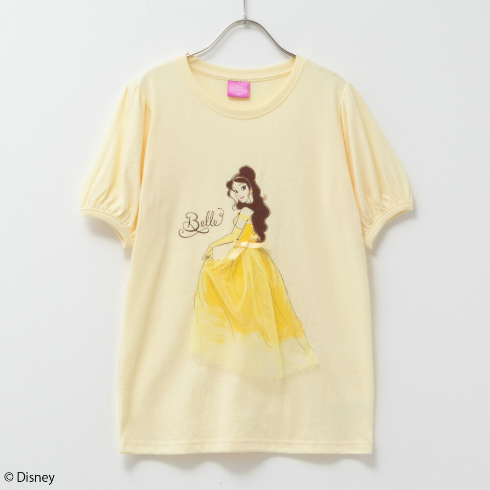 [今だけ最大10％OFFクーポン]ディズニー Disney 半袖Tシャツ キッズ 子供服 女の子 ガールズ トップス プリンセス キャラクター プリント チュール リボン クルーネック カットソーのサムネイル