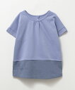 半袖Tシャツ チュニック ポンチ素材 キッズ 子供服 女の子 ガールズ トップス 2WAY フェイクレイヤード サイドスリット ボタン カットソー