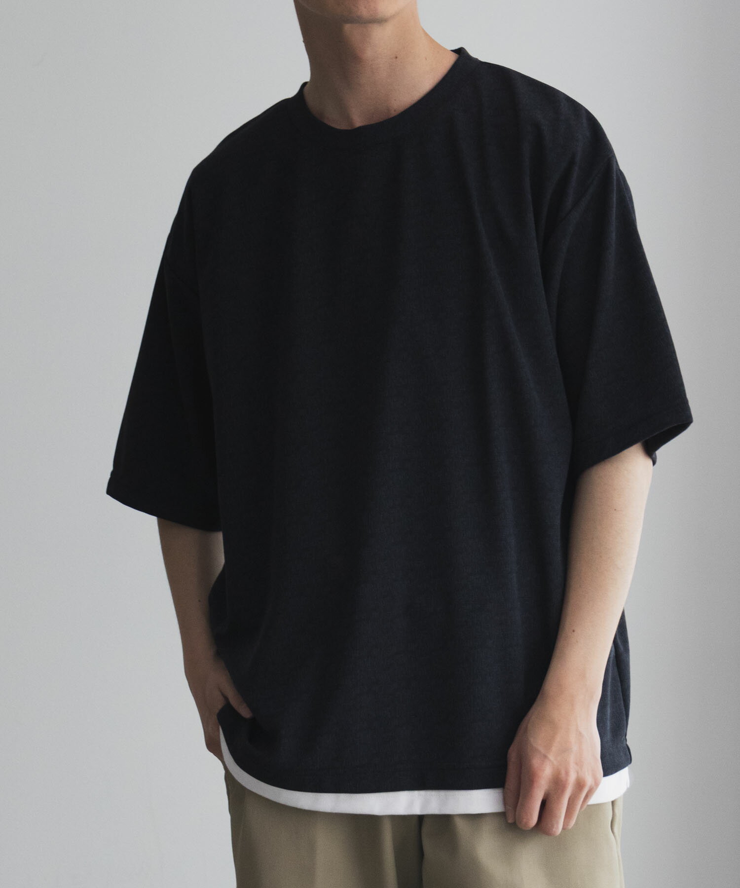 [全品P5倍＆最大25%OFFマラソンクーポン]アーバンコレクション URBAN COLLECTION 半袖Tシャツ メンズ 速乾 ドライ 乾きやすい フェイクレイヤード 重ね着風 トップス サイドスリット 無地 シンプル クルーネック カットソー