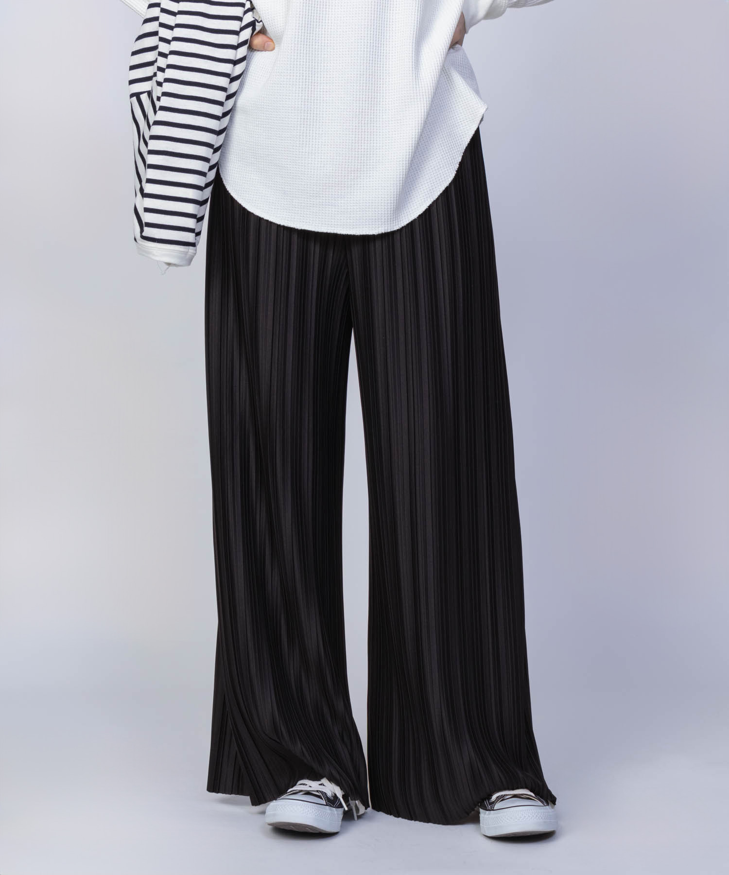 ハウディーマリー Howdy Marie プリーツパンツ イージーパンツ レディース ストレッチ性 伸縮性 ウエストゴム ワイドシルエット ボトムス プリーツ加...