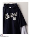 メジャーリーグベースボール MLB パーカー 長袖Tシャツ ロンT メンズ フェイクレイヤード ルーズシルエット ゆったり 男女兼用 トップス ヤンキース パドレス ドジャース ロゴ ワッペン プルオーバー