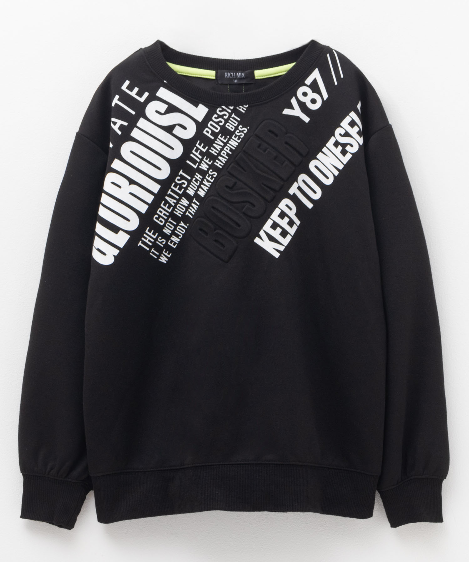 [全品P5倍＆最大25%OFFマラソンクーポン]リッチミックス RICH MIX トレーナー キッズ 子供服 男の子 ボーイズ ポンチ素材 スウェット トップス エンボス加工 ロゴ クルーネック プルオーバー