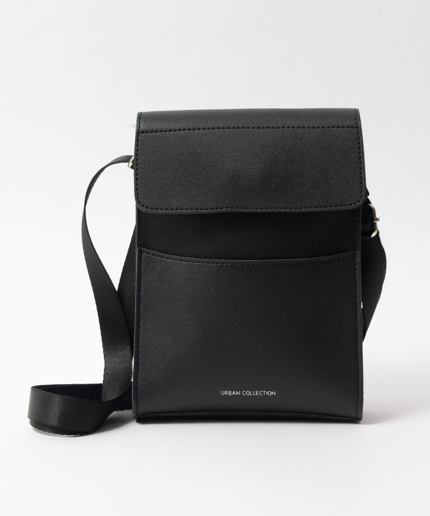 [全品P5倍＆最大25%OFFマラソンクーポン]アーバンコレクション URBAN COLLECTION ショルダーバッグ フラップ付き ボックス型 ポケット 異素材 合皮 ワンポイントロゴ 黒 鞄 バッグ かばん