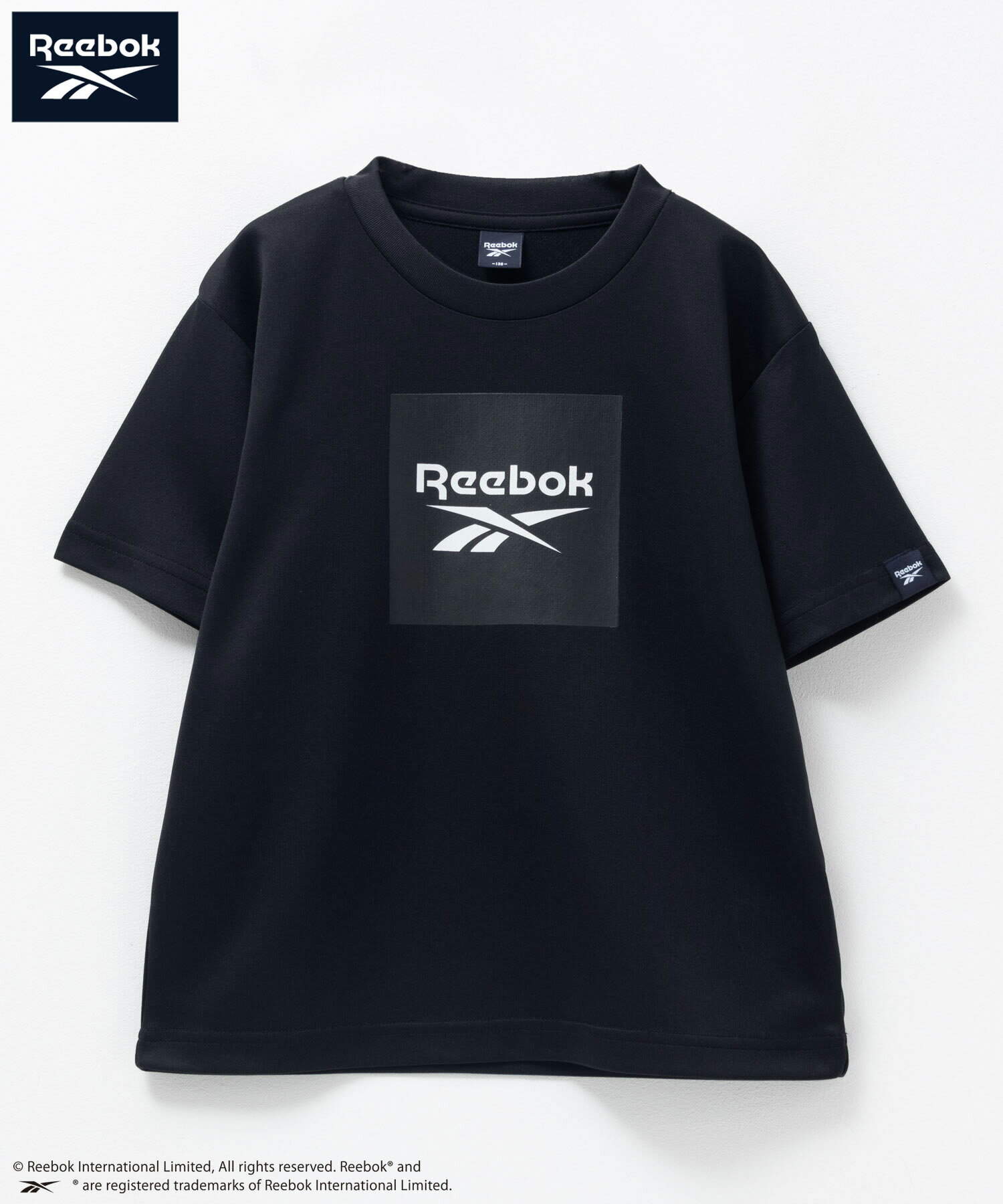 [特別価格][20日P10倍！更にクーポン割]リーボック Reebok Tシャツ 子供服 男の子 女の子 キッズ 半袖 吸水 速乾 ドライ ボーイズ ガールズ トップス ロゴ プリント 黒 白 クルーネック カットソーのサムネイル