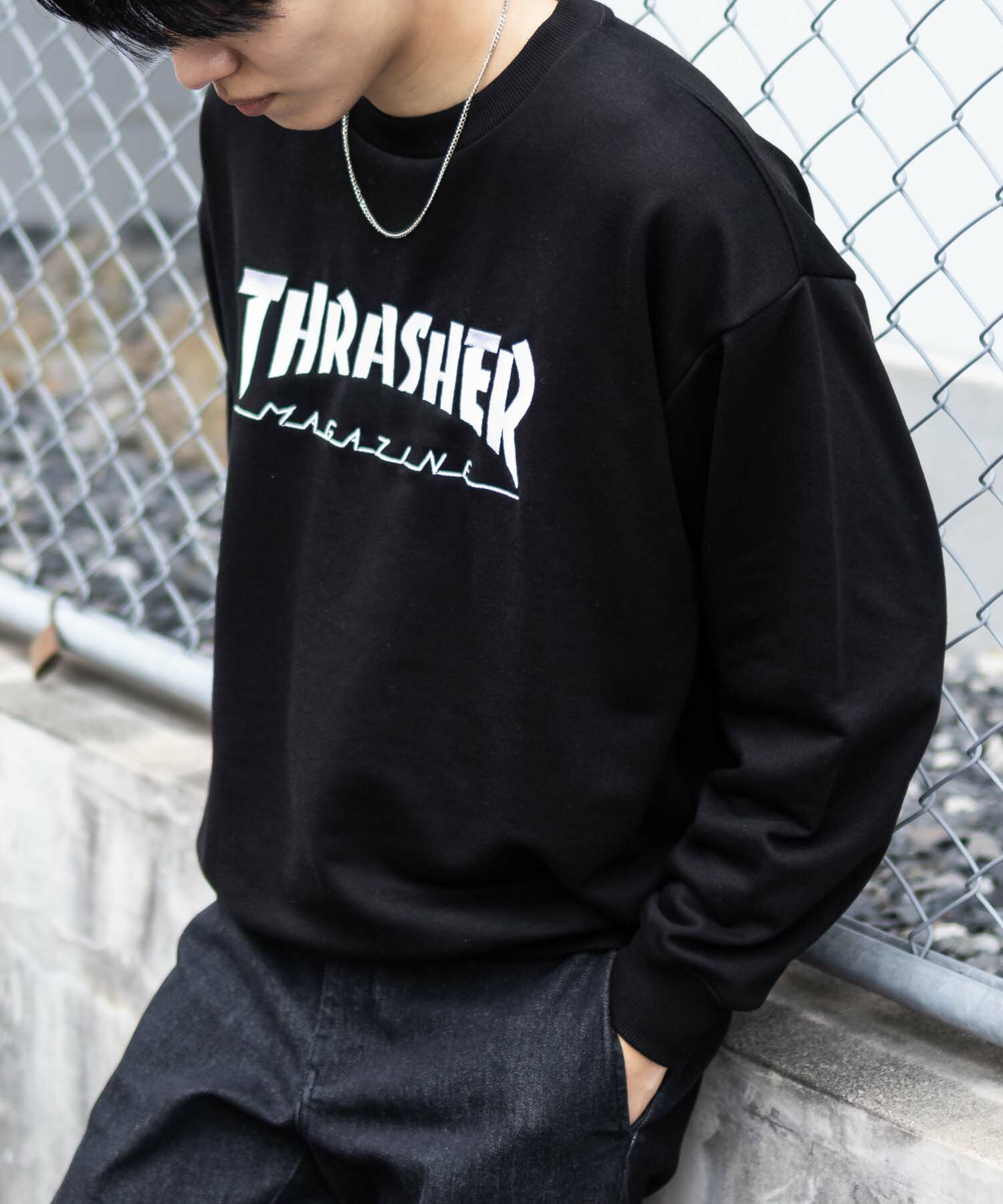 [全品P5倍＆最大25%OFFマラソンクーポン]スラッシャー THRASHER 裏毛 トレーナー メンズ 綿混 スウェット トップス ロゴ プリント 黒 クルーネック プルオーバー 長袖 ユニセックス レディース