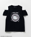 サンリオキャラクターズ ハローキティ Tシャツ 子供服 女の子 キッズ 半袖 綿混 ガールズ トップス 肩開き キャラクター プリント ネームタグ 黒 クルーネ...