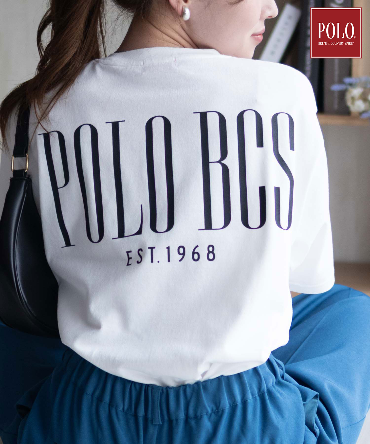 [今だけ！全品10％OFFクーポン]ポロ ビーシーエス POLO BCS Tシャツ レディース 半袖 5分袖 吸水性 通気性 トップス ロゴ プリント 刺繍 白 黒 クルーネック カットソー 五分袖