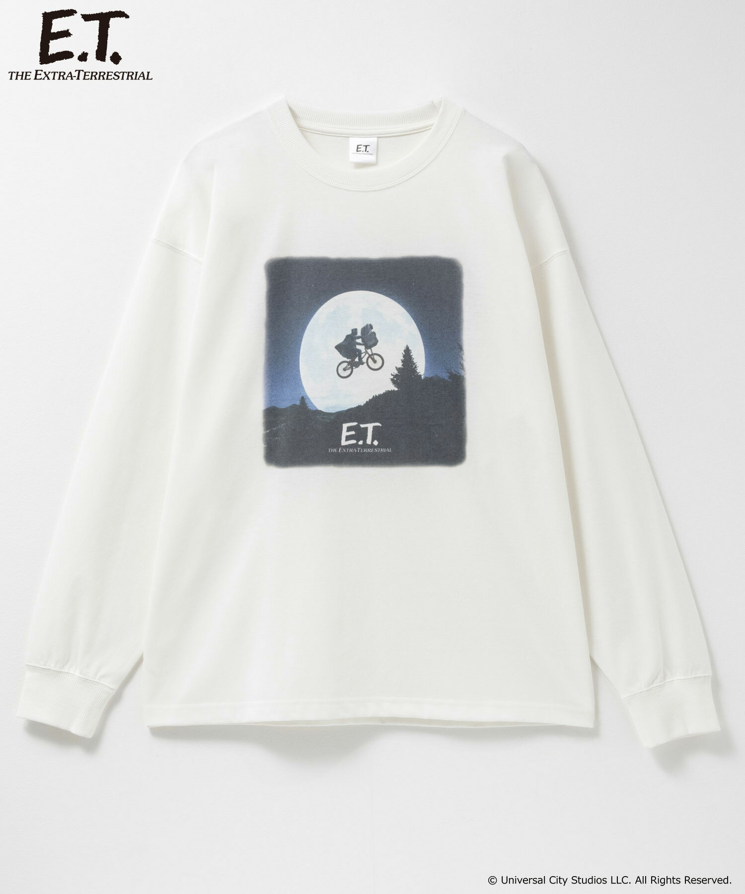 [今だけ！3点以上15％OFFクーポン]『E.T.』/ Tシャツ メンズ 長袖 ワイドシルエット 大きめ ゆったり ロンT トップス キャラクター 映画 プリント 白 黒 クルーネック カットソー ユニセックス レディース